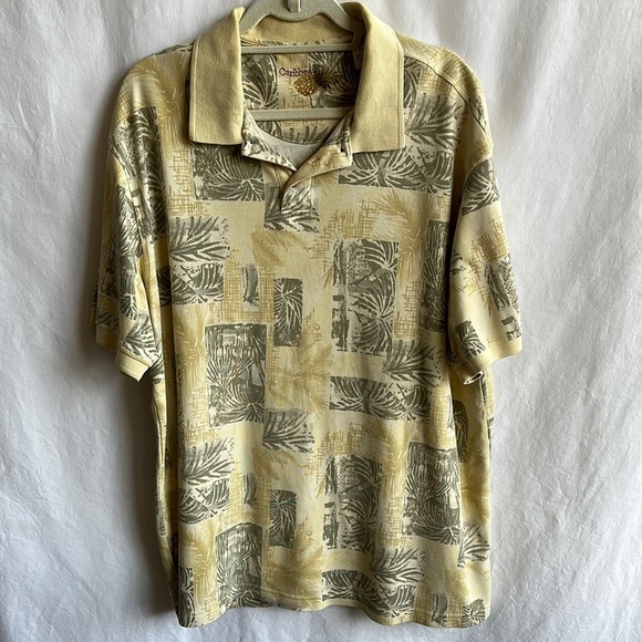 Caribbean Other - Caribbean muted yellow and green palm print polo shirt, size 2XLT